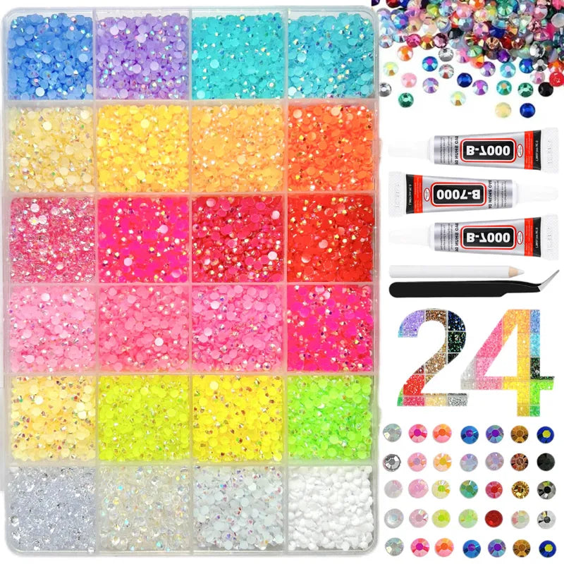 Nail Rhinestone Bedazzling Kit with 3D Multi-Color Resin Diamonds for Nail Art & Jewelry DIY