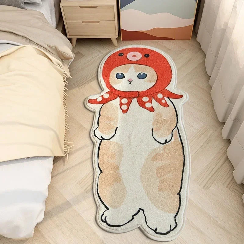 Cute Cartoon Cat Floor Mat for Living Room Bedroom Bedside Absorbent Blanket