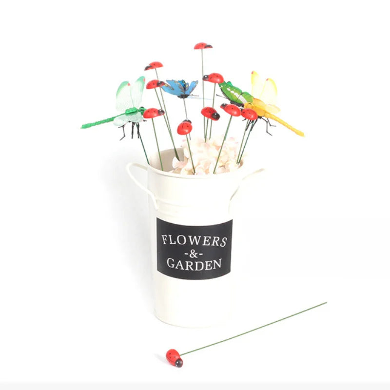 Wooden Ladybug Garden Stakes Set 10pcs Outdoor Yard Decor Easter Festival