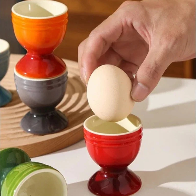 Colorful Gradient Ceramic Egg Cup - Creative Circular Small Egg Holder for Kitchen & Home