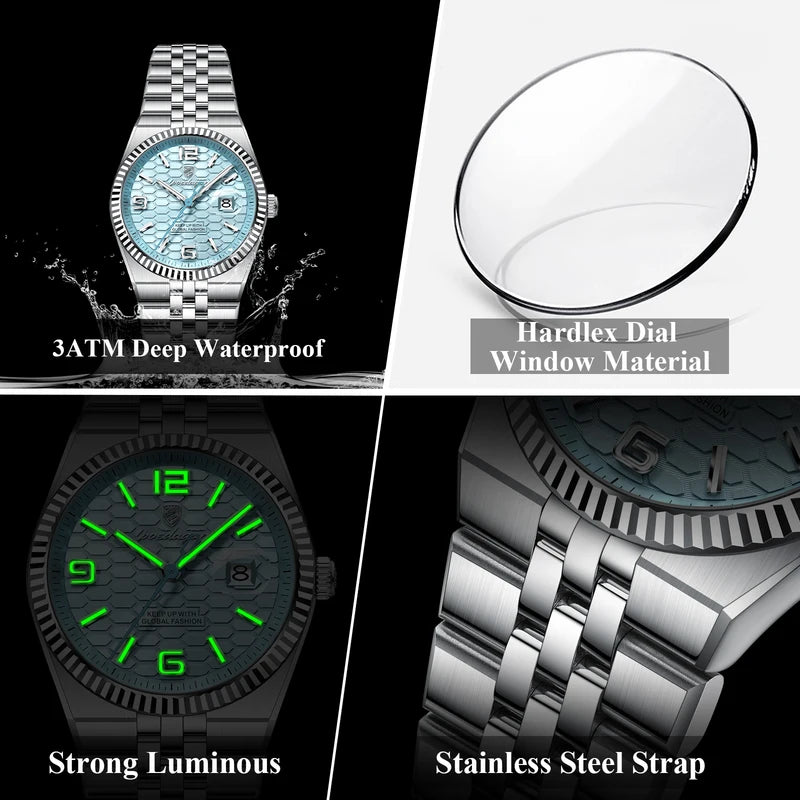 Casual Women's Waterproof Quartz Watch with Luminous Dial and Stainless Steel Band
