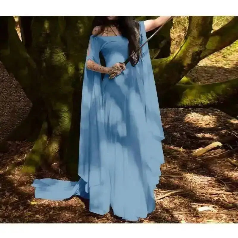 Medieval Women's Costume Dress for Halloween Party Long Sleeve Belted Gown