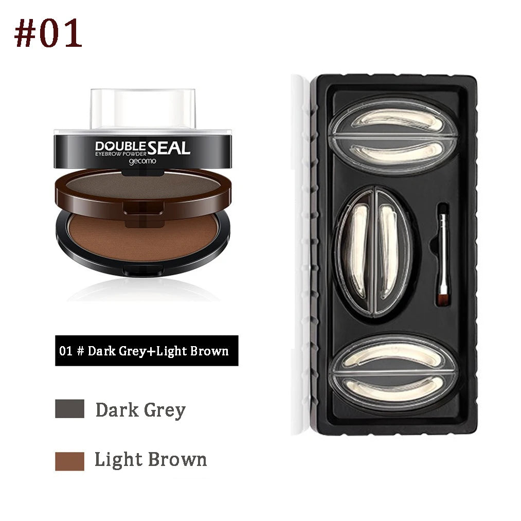 Double Layer Eyebrow Powder Stamp Kit with Stencils & Brush - Natural Brow Enhancers