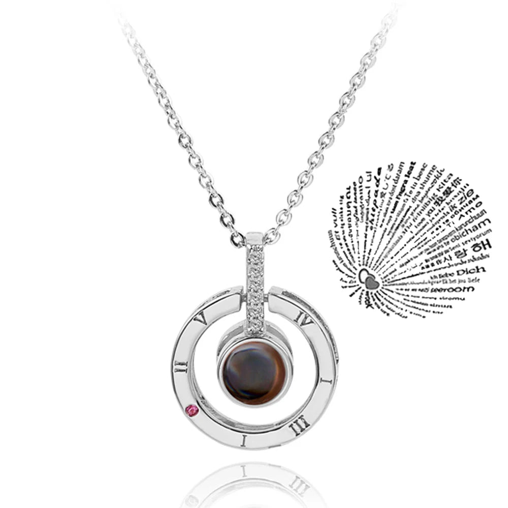 Projection Necklace with 100 Languages Love You Pendant Romantic Jewelry for Couples