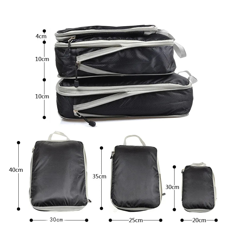 Foldable Compressible Packing Cubes Waterproof Travel Storage Bag Suitcase Organizer
