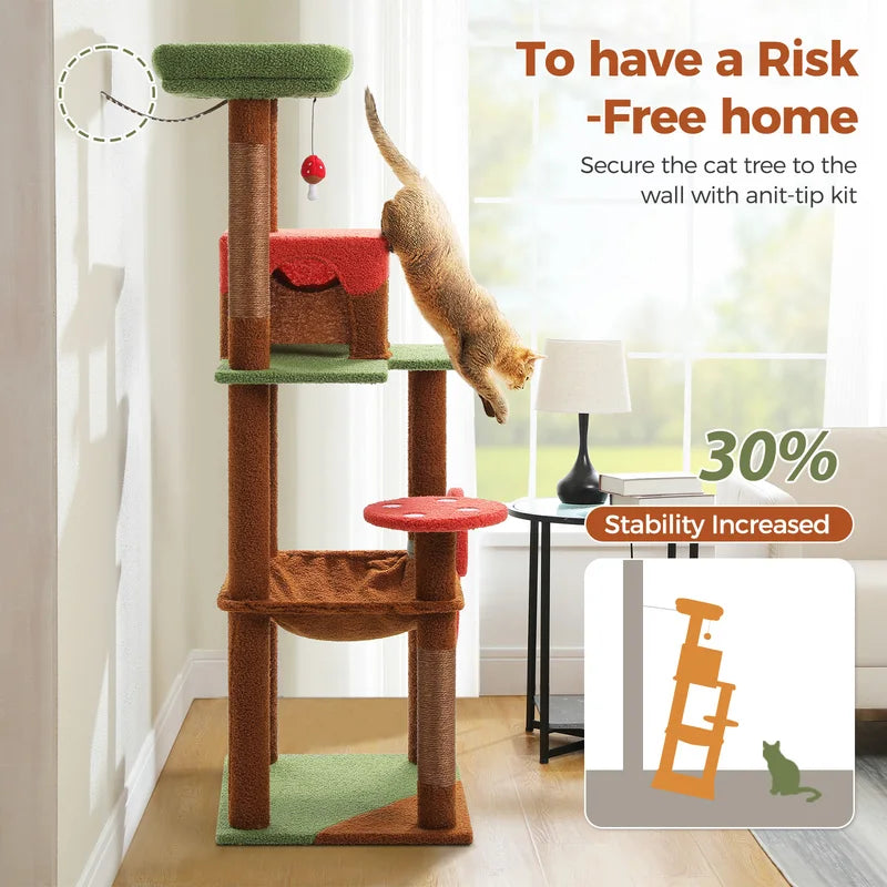 Large Multi-Level Cat Tree Tower with Scratching Posts and Cozy Hammock