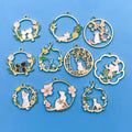 10pcs Alloy Pendant Set with Enamel Leaf and Cat Charms for DIY Jewelry Making
