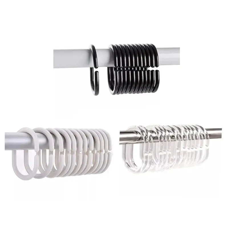 12PCS Plastic Shower Curtain Hooks Set - Bathroom Drape Loop Clips