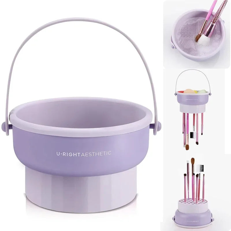 3-in-1 Makeup Brush Cleaning and Drying Bucket with Storage Box - Reusable Silicone and PP Material
