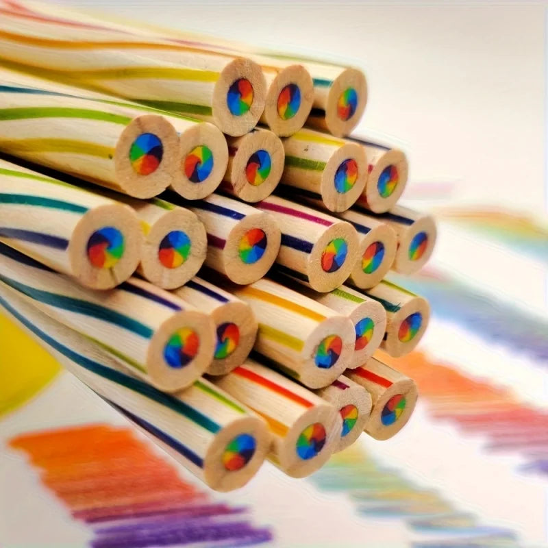Rainbow Art Pen Set with Colored Pencils and Thick Lead for Professional Drawing