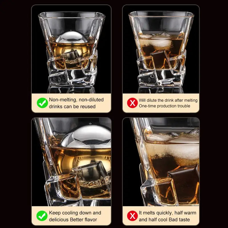 Reusable Stainless Steel Whiskey Stones Ball Set - Gift Boxed, 1 or 2 Pieces