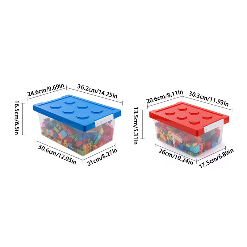 Large Particle Building Blocks Storage Box - Transparent Plastic Organizer with Lid, Kids Toy Container