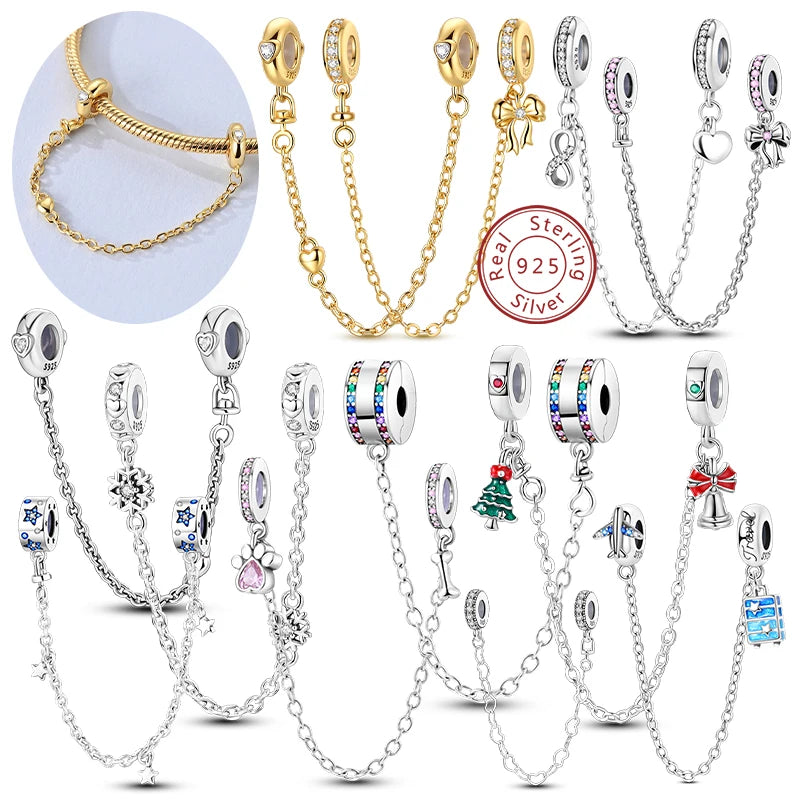 Safety Chain Clasp Clip Charms for Bracelets Sterling Silver Jewelry DIY Accessory