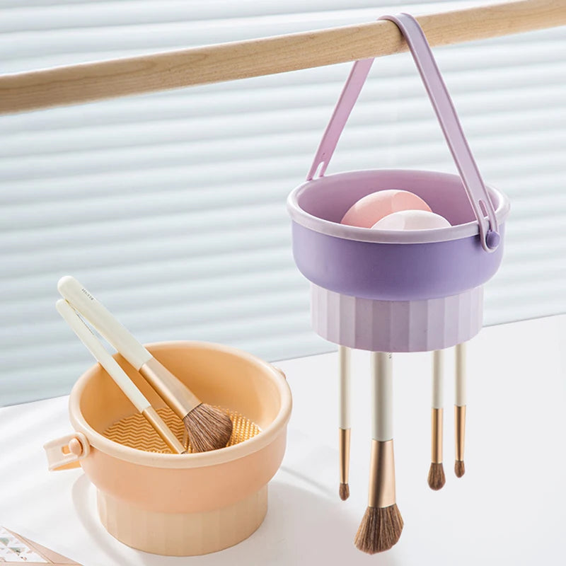 Makeup Brush Cleaning Bowl Set Silicone Egg Brush & Puff Cleaner Storage