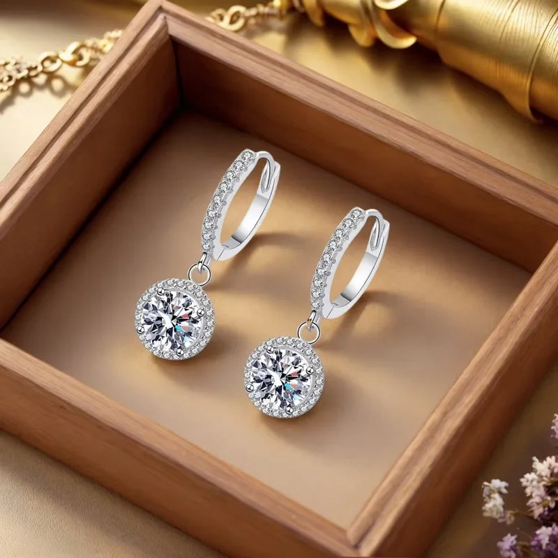 Sterling Silver 1 Carat Moissanite Round Earrings for Women - Elegant Evening Jewelry
