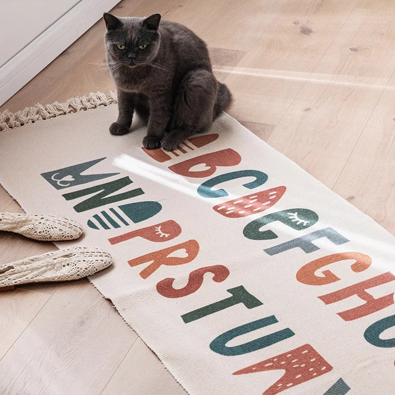 Boho Cotton Linen Rug 60x180cm with Tassels - Handwoven Floor Decor Carpet