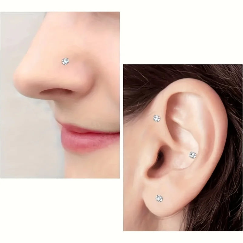 Set of 8 Halloween Magnetic Fake Nose and Ear Studs - Punk Style Stainless Steel Accessories