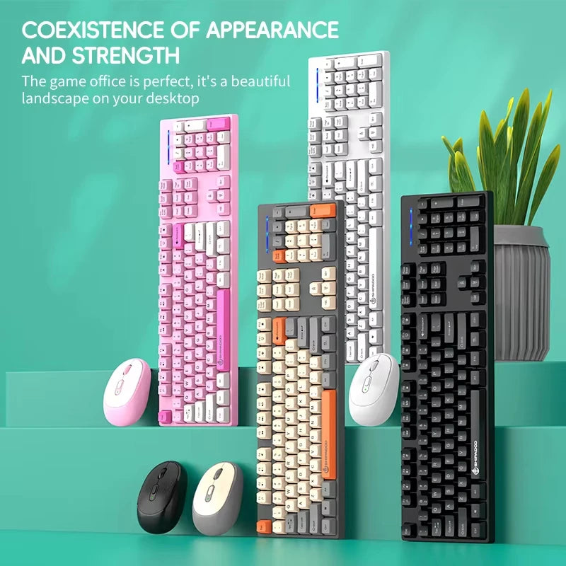 Wireless & Wired Gaming Keyboard and Mouse Combo - Full-Size, Silent, Ergonomic