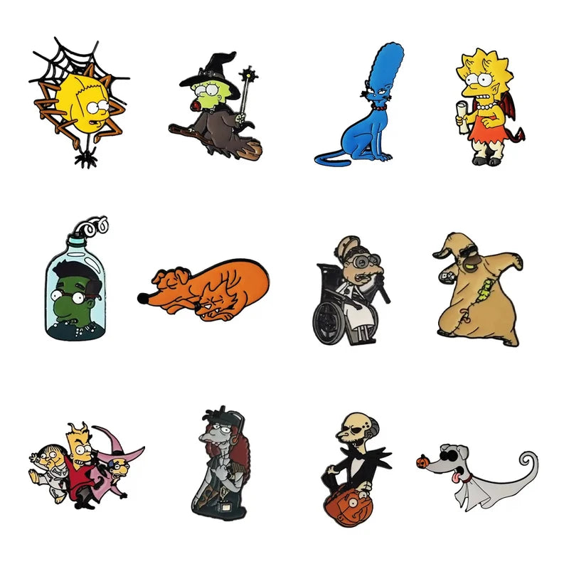 6/12 PCS Cartoon Enamel Pins Set with Homer J Simpson Badge Cute Jewelry Gift