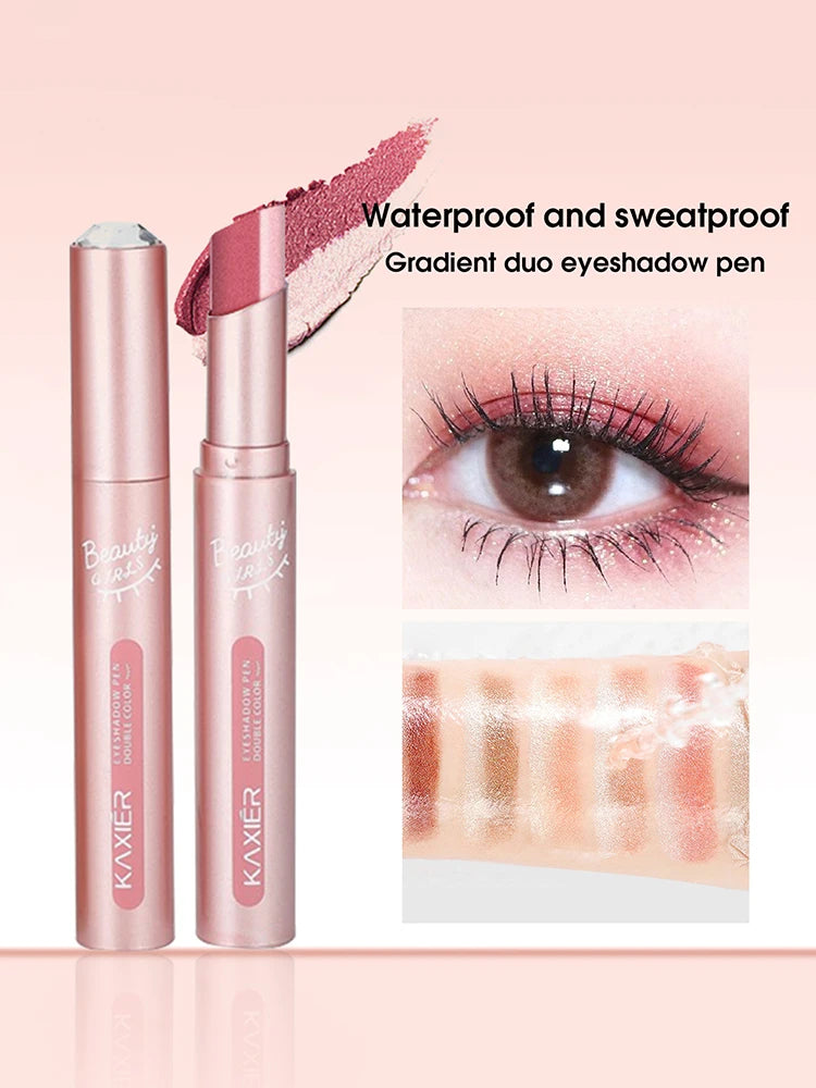 Waterproof Two-Color Eye Shadow Pen - Smudge-Resistant, Pearlescent Finish