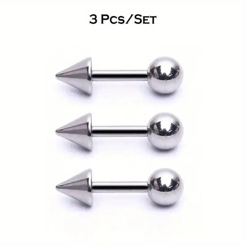 3 Pcs Stainless Steel Spike Stud Earrings Set Hypoallergenic Y2K Fashion Jewelry