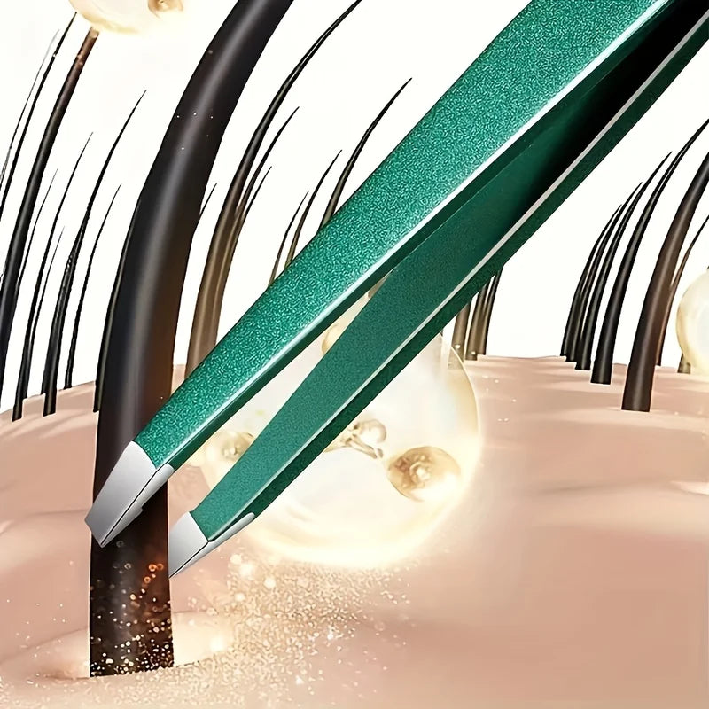 Stainless Steel Tweezers Set for Precision Eyebrow and Hair Removal with Travel Case