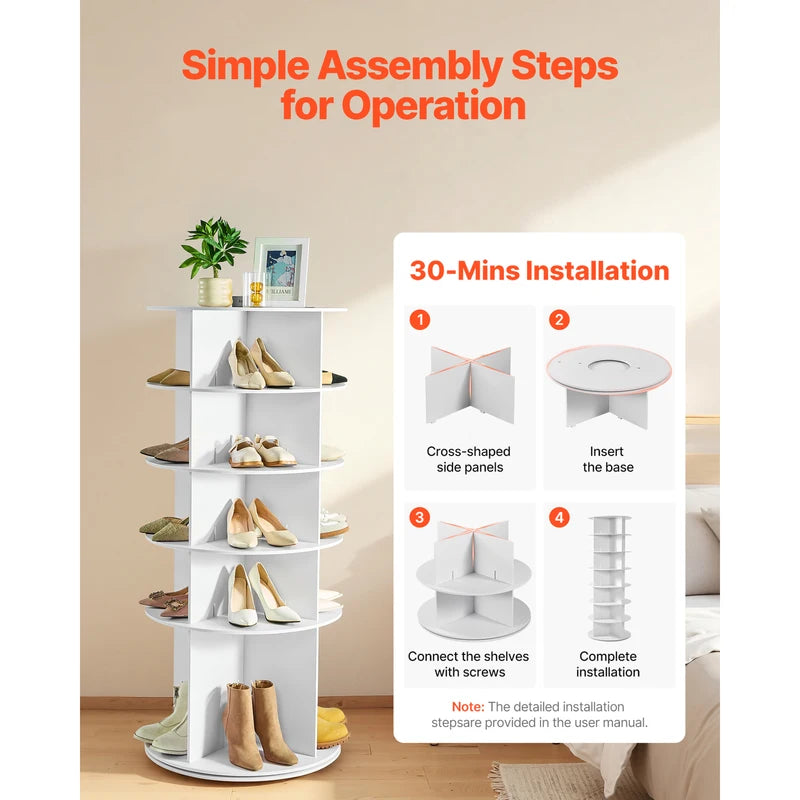 360° Rotating Shoe Rack Tower with Multiple Compartments for Closet and Entryway Storage