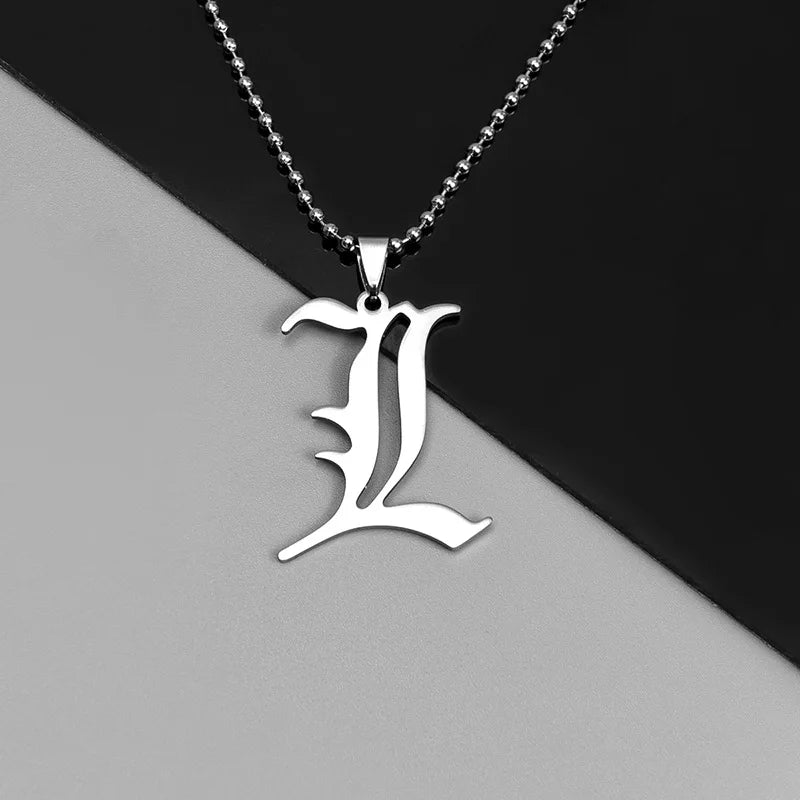 Anime Death Note L Lawliet Necklace Stainless Steel Pendant Beads Chain Jewelry Gift