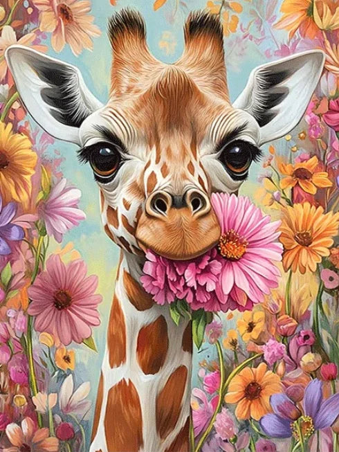 DIY Oil Painting by Numbers Kit Floral and Giraffe Canvas Art - Multiple Sizes
