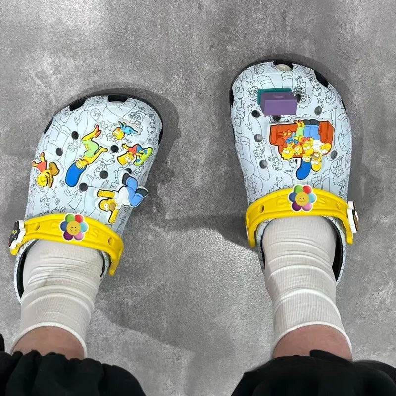 Unisex Cartoon Homer Marge Lisa Flip-Flops Beach Shoes Floral Non-Slip Soft-Soled
