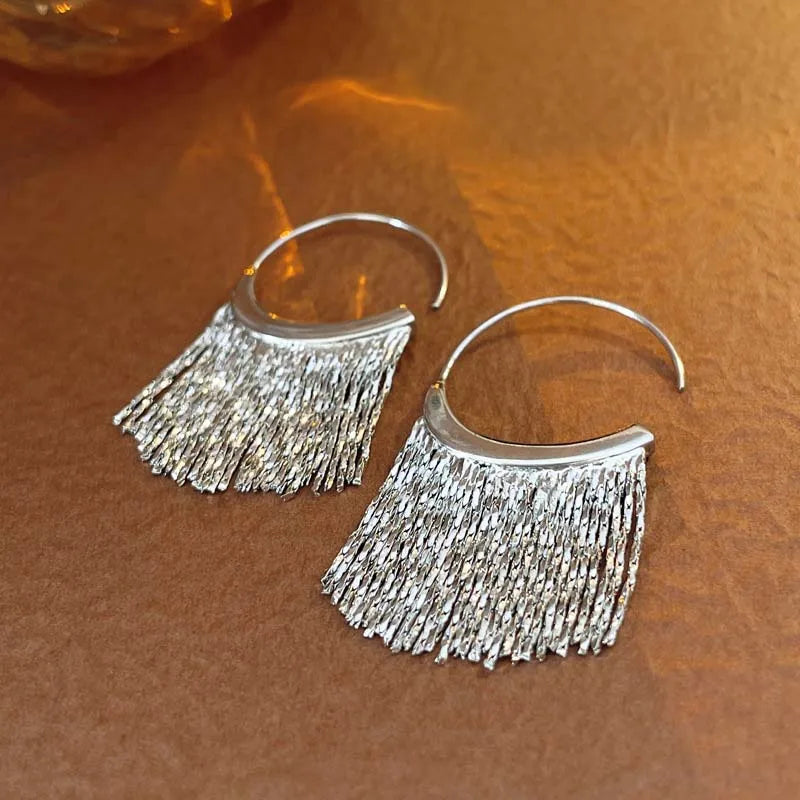 Metal Snake Bone Tassel Earrings for Women Geometric Party Jewelry - Gold Silver