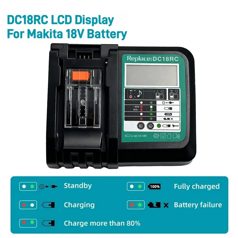 Battery Charger for Makita 14.4V-18V Li-ion Power Tools with LED Display