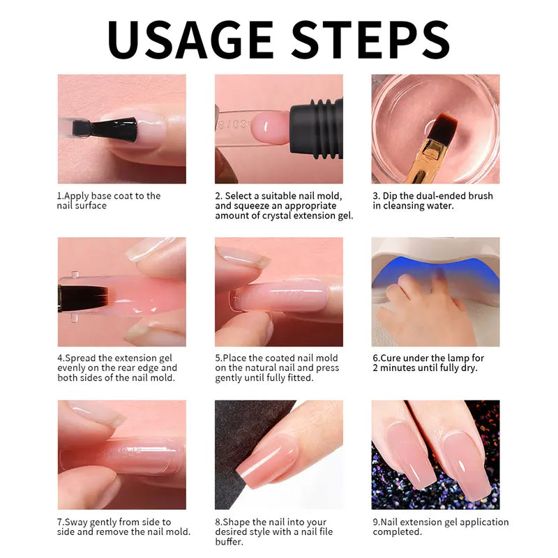 Nail Extension Builder Gel Kit with UV/LED Lamp - All-in-One DIY Manicure Set