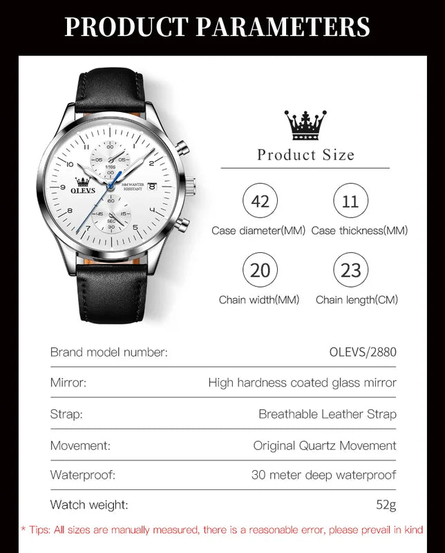 Men's Luxury Leather Strap Quartz Watch Waterproof Business Timepiece