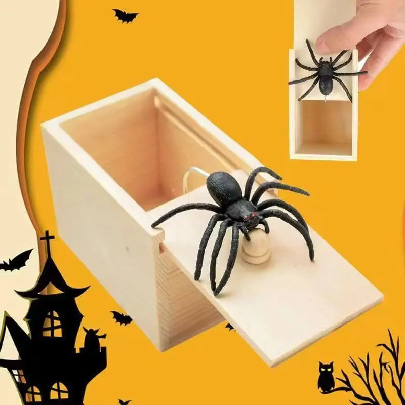 Halloween Prank Wooden Scare Box Trick Spider Hidden Surprise Toy
