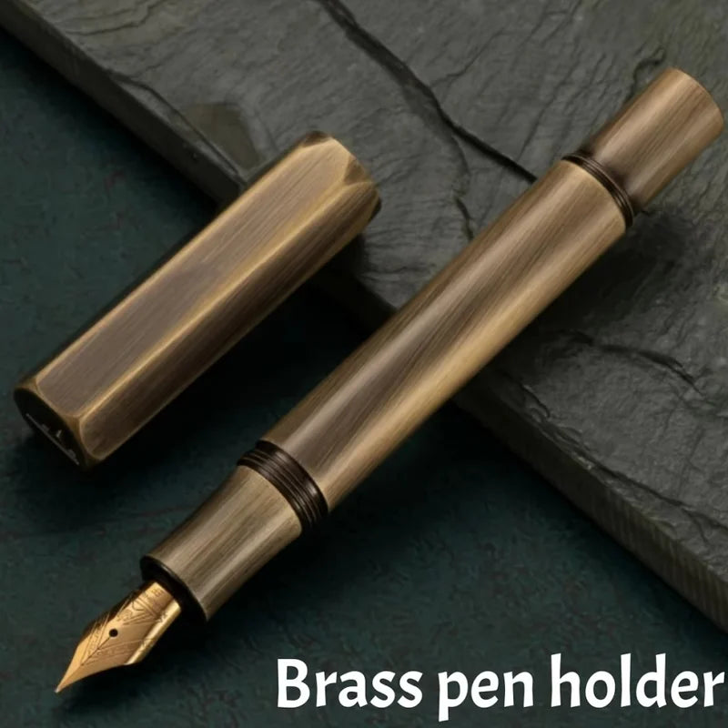 Mini Brass Fountain Pen with 0.5mm Nib Heavy Metal Feel for Signature Calligraphy