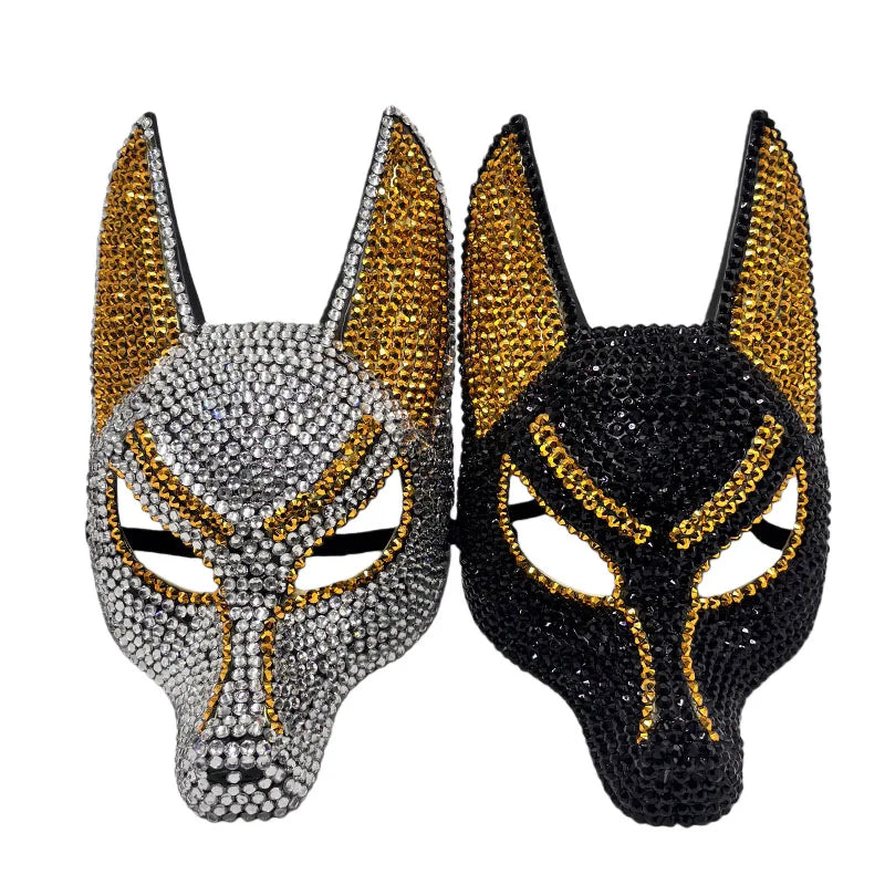Luxury Rhinestone Wolf Mask - Shiny Half Face Costume Mask for Masquerade Halloween Party