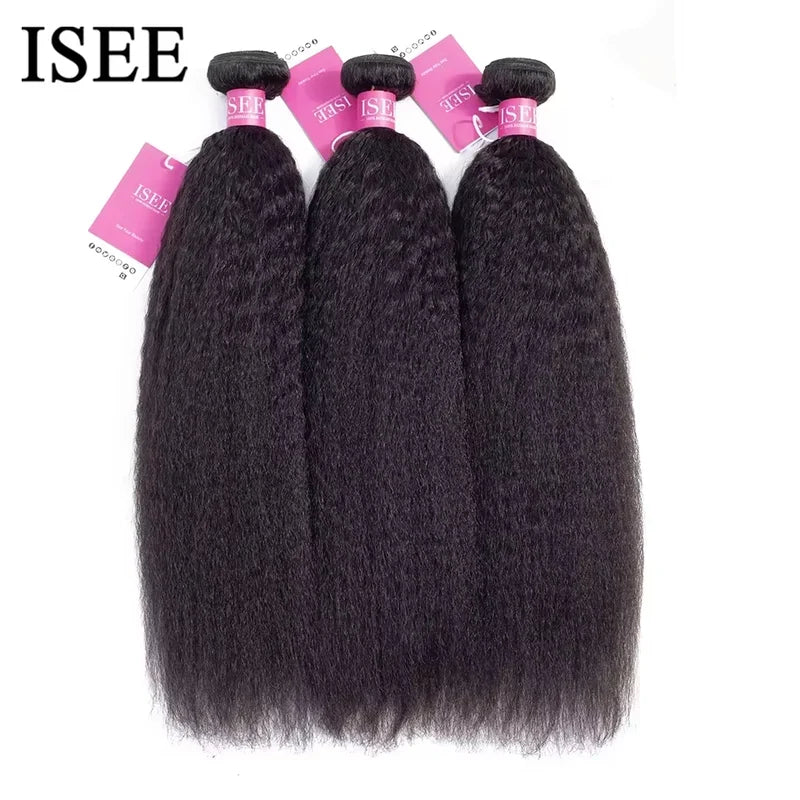 Mongolian Kinky Straight Hair Extensions Bundles 100% Human Hair - Natural & Remy