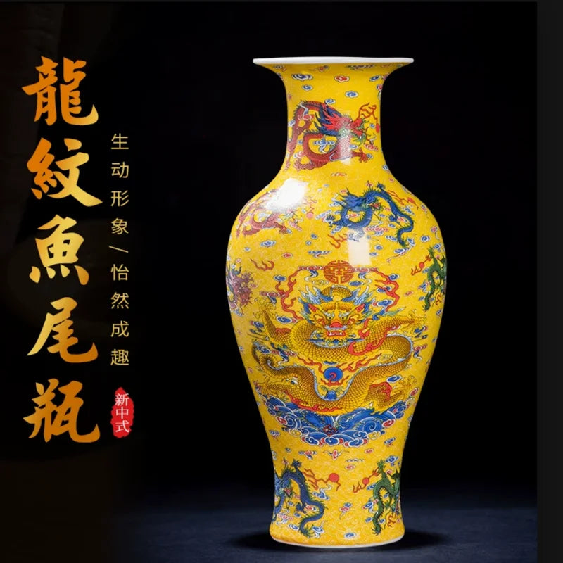 Chinese Ceramic Jiulong Luminous Vase - Antique Home Decor & Living Room Ornament