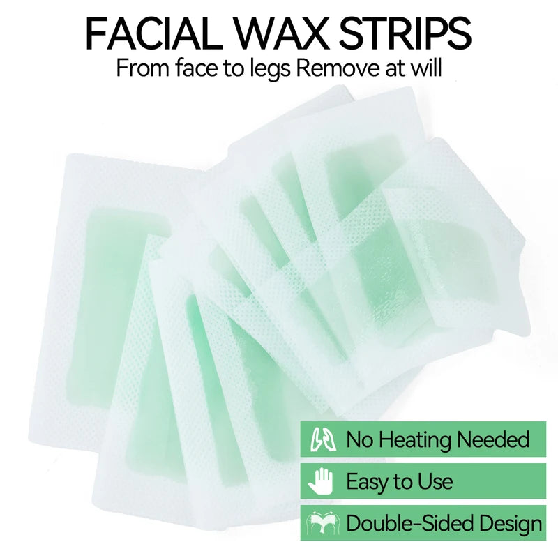 Disposable Aloe Hair Removal Wax Strips - Painless Face & Body Peeling