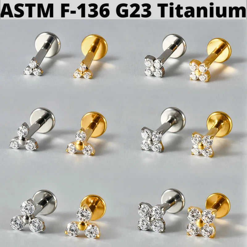 Titanium Flower Lip Stud Earrings 16G Cartilage Helix Tragus Piercing