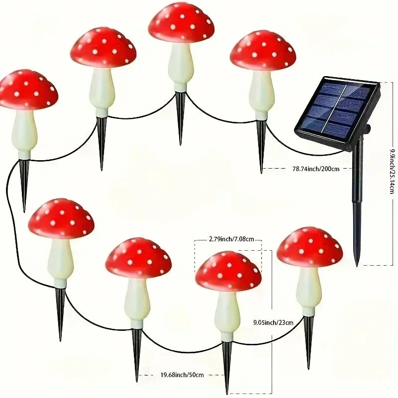 Solar Mushroom Fairy Lights Outdoor Garden Decor Waterproof 8 Modes
