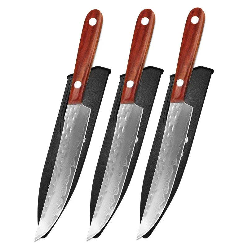 Damascus Steel Chef Knife with Wooden Handle - Handmade Kitchen Cutlery