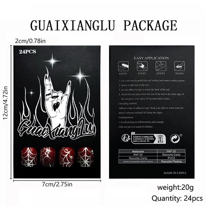 Halloween False Nails 24pcs Glossy Gradient Almond Press-On Fake Nails Gothic Style