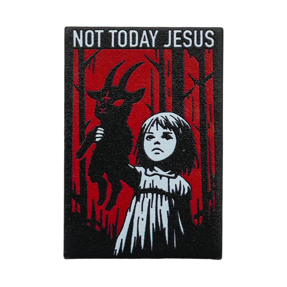 Not Today Jesus Satan Metal Enamel Brooch - Gothic Goat Lapel Pin, Halloween Gift
