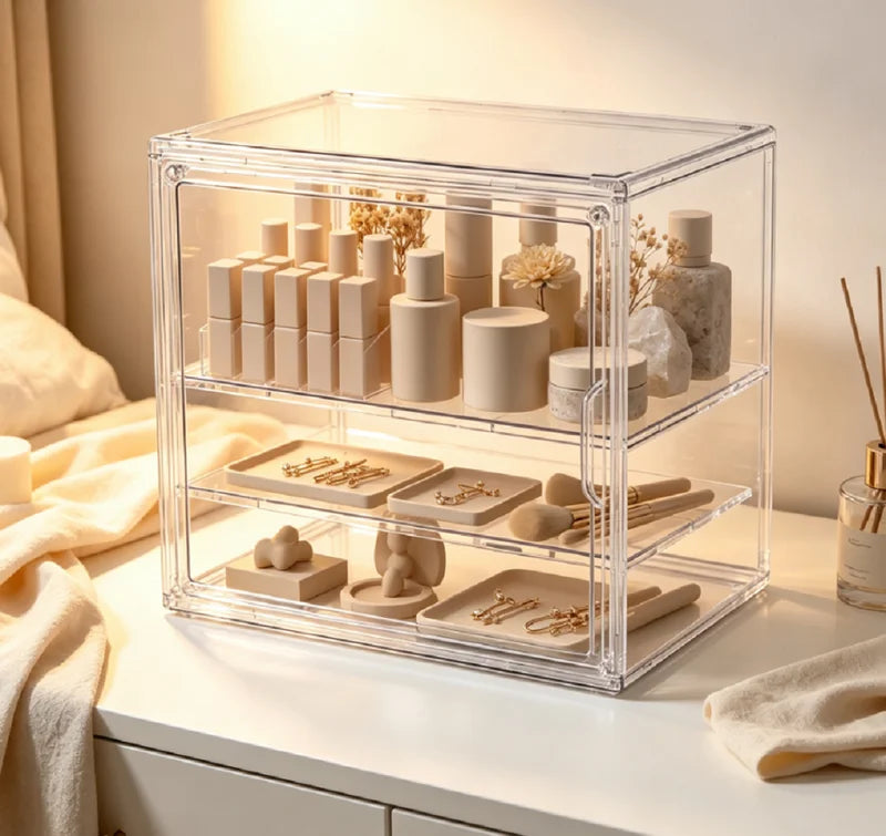 Clear Foldable Display Case for Collectibles Dustproof Storage Organizer Box