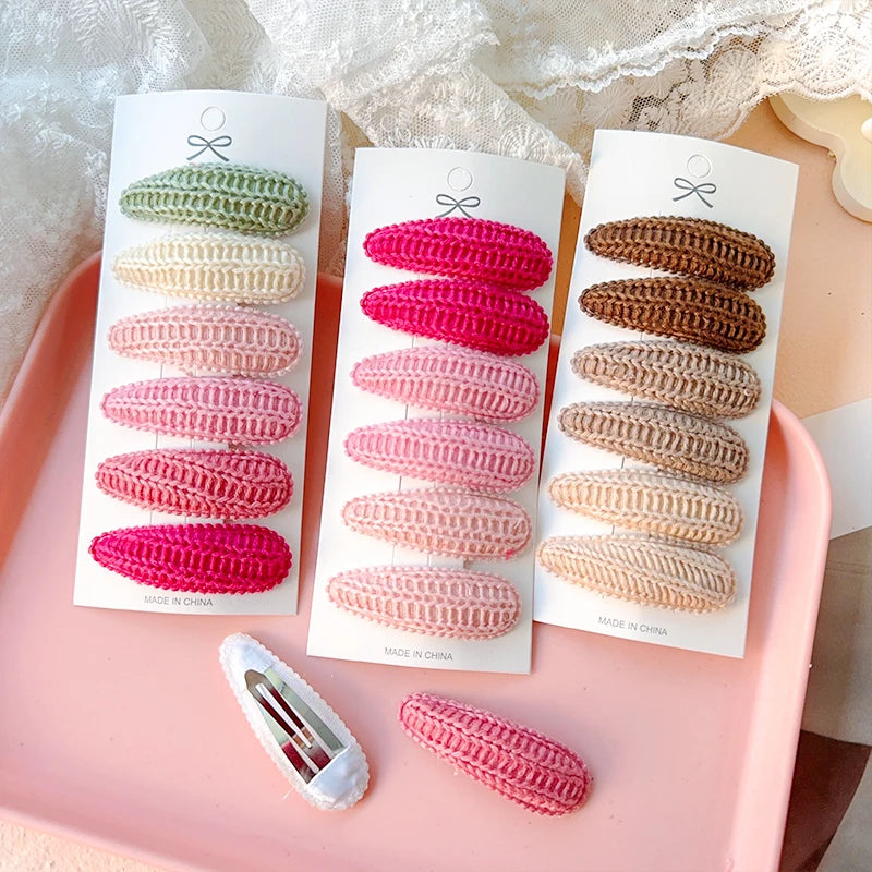 Kids Cotton Alloy Hair Clips Set - Multiple Colors & Plaid Design