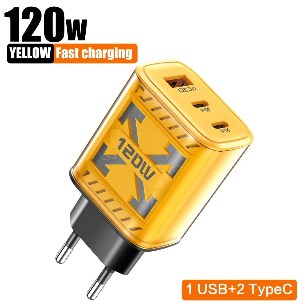 120W Fast USB-C Charger with Multiple Ports for Smartphones & Laptops