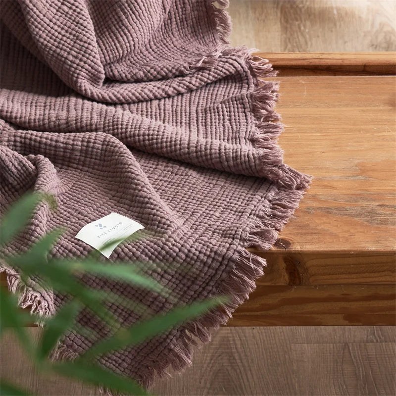 Cotton Blanket with Tassels - Multi-Purpose Sofa Bed Cover & Decor - 200x230cm