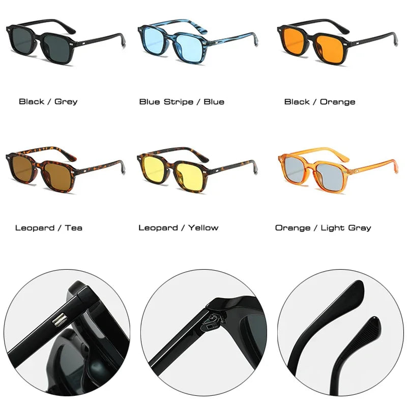 Square Candy Color Sunglasses for Women and Men UV400 Retro Rivets Shades